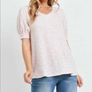 Pink and White Leopard Print Puff Sleeve Top